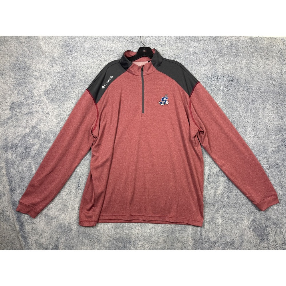 Columbia Mens 2XL Red‎ 1/4 Zip Long Sleeve Pullover Baseball Anchor Logo Knit